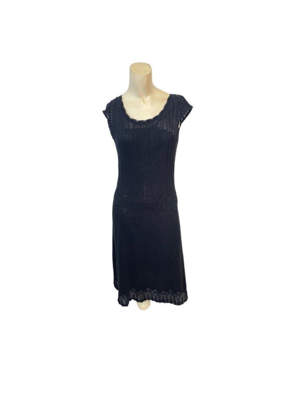 Badgley Mischka Black Knit Lace Overlay Dress Small